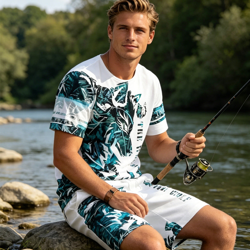 Conjunto de pantalones cortos y camiseta con estampado gráfico para hombre