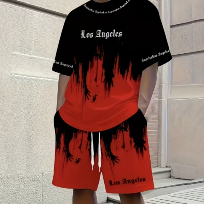 Conjunto de pantalones cortos y camiseta con estampado gráfico para hombre