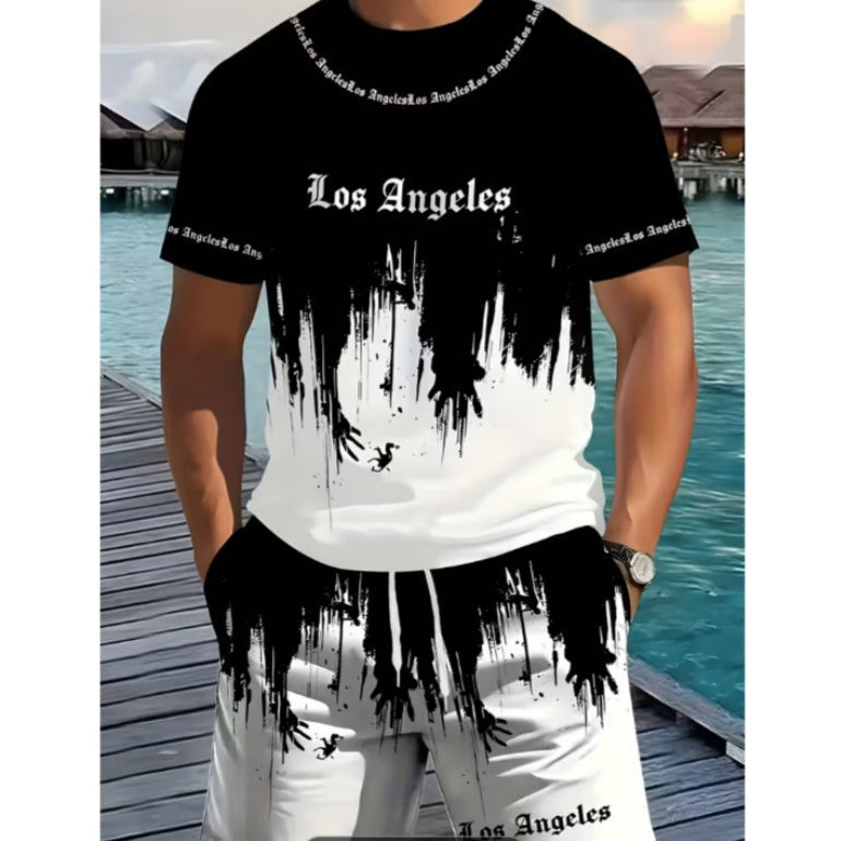 Conjunto de pantalones cortos y camiseta con estampado gráfico para hombre