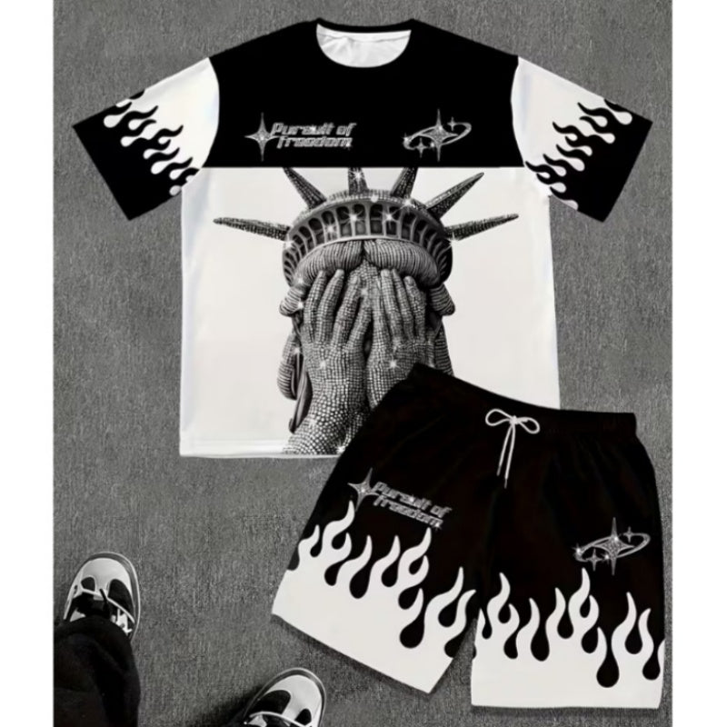 Conjunto de pantalones cortos y camiseta con estampado gráfico para hombre