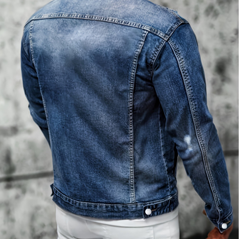 🧥 ¡OFERTA POR TIEMPO LIMITADO 50% DE DESCUENTO! 🍂 Chaqueta de Mezclilla Vintage Desgastada para Hombre – Diseño Atemporal, Detalles Desgastados, Bolsillos Funcionales y Tallas S-XL ✨