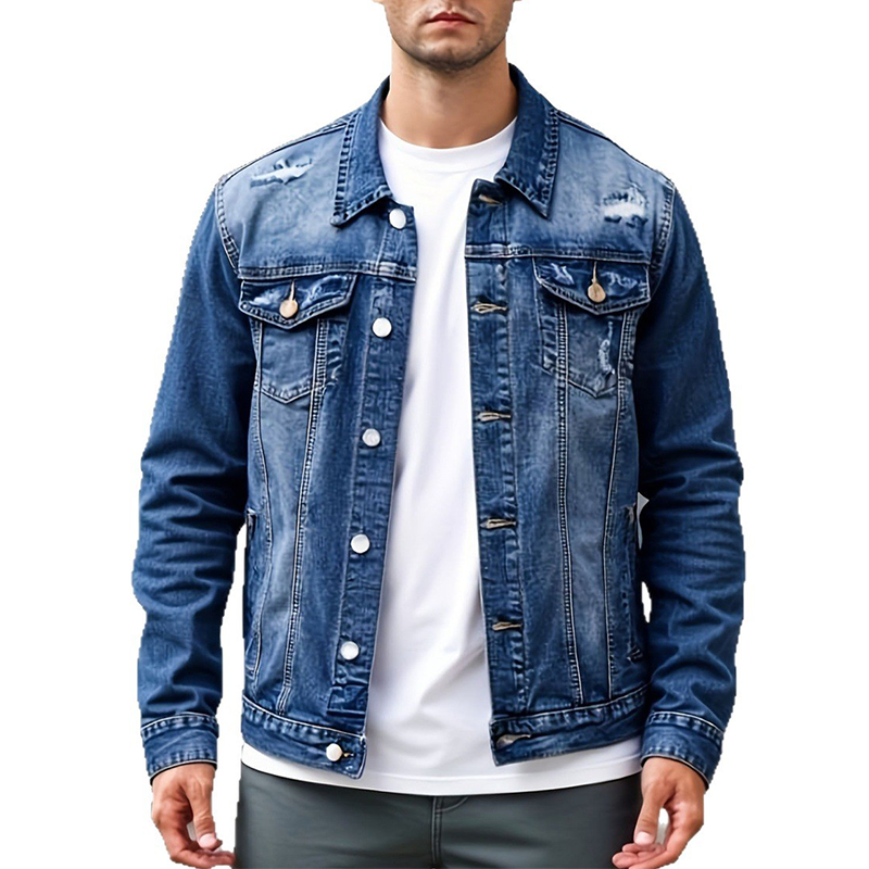 🧥 ¡OFERTA POR TIEMPO LIMITADO 50% DE DESCUENTO! 🍂 Chaqueta de Mezclilla Vintage Desgastada para Hombre – Diseño Atemporal, Detalles Desgastados, Bolsillos Funcionales y Tallas S-XL ✨