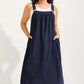 Vestido Overol Midi Holgado Casual con Bolsas Laterales