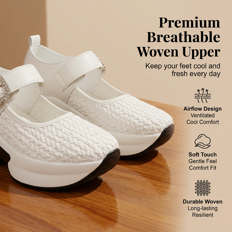 🥿 ¡OFERTA POR TIEMPO LIMITADO 50% DE DESCUENTO! 🪡 Mary Janes de Plataforma de Tejido Transpirable – Ajuste Elegante, Suela Ergonómica, Antideslizantes y 2 Colores ✨