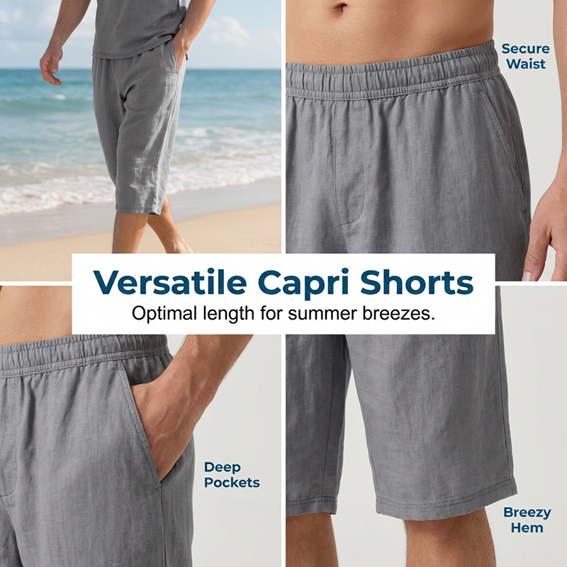 👔 ¡OFERTA ESPECIAL 50% DE DESCUENTO AHORA! 🍃 Conjunto de Lino para Hombre – Camisa y Pantalón Capri, Transpirable, 7 Colores, Tallas S-3XL ✨