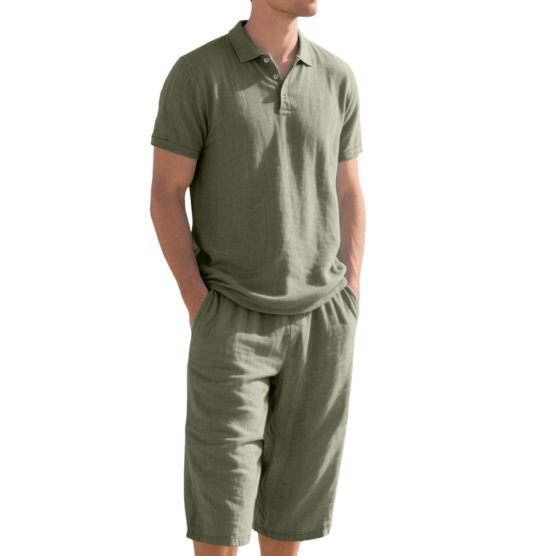 👔 ¡OFERTA ESPECIAL 50% DE DESCUENTO AHORA! 🍃 Conjunto de Lino para Hombre – Camisa y Pantalón Capri, Transpirable, 7 Colores, Tallas S-3XL ✨