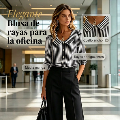 ⏰🔥 ¡50% DE DESCUENTO POR TIEMPO LIMITADO! 👔☀️ Camisa de Rayas con Botones – Elegante y Fresca para el Trabajo de Verano 🌿💼