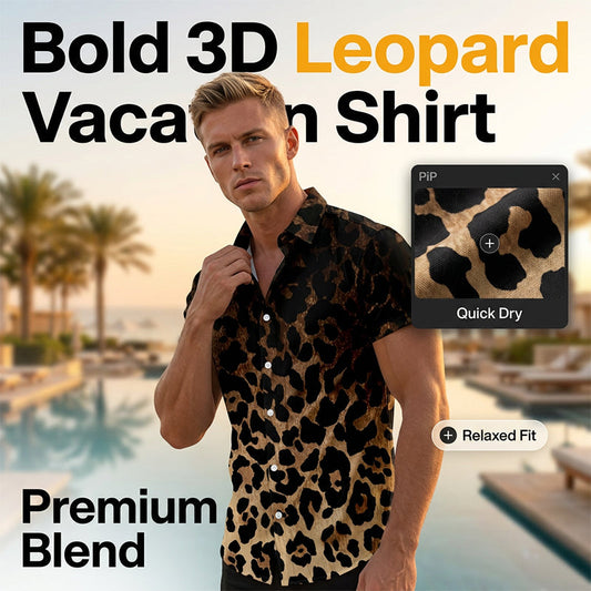 🐆 ¡OFERTA POR TIEMPO LIMITADO 50% DE DESCUENTO! 👔 Camisa Corta de Leopardo para Hombre – Estampado Degradado, Poliéster Ligero ✨