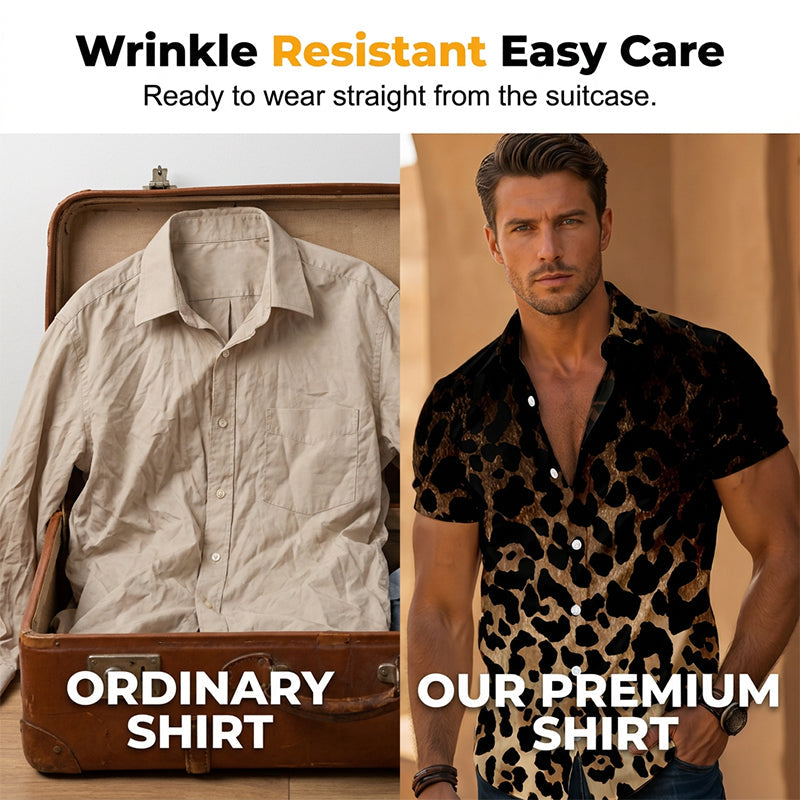 🐆 ¡OFERTA POR TIEMPO LIMITADO 50% DE DESCUENTO! 👔 Camisa Corta de Leopardo para Hombre – Estampado Degradado, Poliéster Ligero ✨