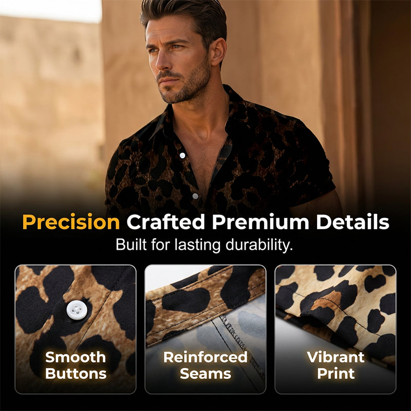 🐆 ¡OFERTA POR TIEMPO LIMITADO 50% DE DESCUENTO! 👔 Camisa Corta de Leopardo para Hombre – Estampado Degradado, Poliéster Ligero ✨