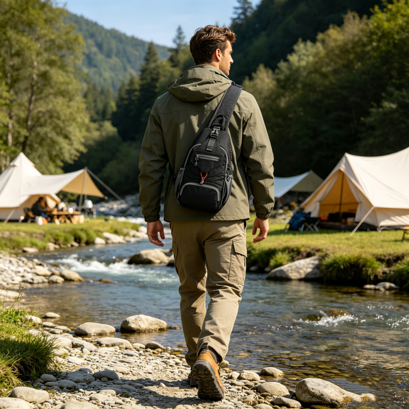 Bolso bandolera tipo sling para hombre, ideal para actividades al aire libre