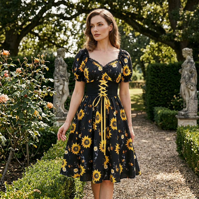 👗 🔥 ¡OFERTA POR TIEMPO LIMITADO 50% DE DESCUENTO! 💃 Vestido de Mujer con Estampado y Mangas Abullonadas – 3 Colores, Tallas S-XL ✨