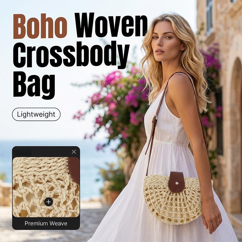 👜 ✨ ¡OFERTA POR TIEMPO LIMITADO 50% DE DESCUENTO! Bolso Crossbody Tejido Boho – Beige/Camel, Ligero y Espacioso 🏖️