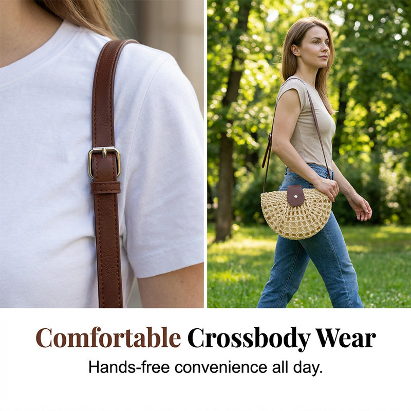 👜 ✨ ¡OFERTA POR TIEMPO LIMITADO 50% DE DESCUENTO! Bolso Crossbody Tejido Boho – Beige/Camel, Ligero y Espacioso 🏖️