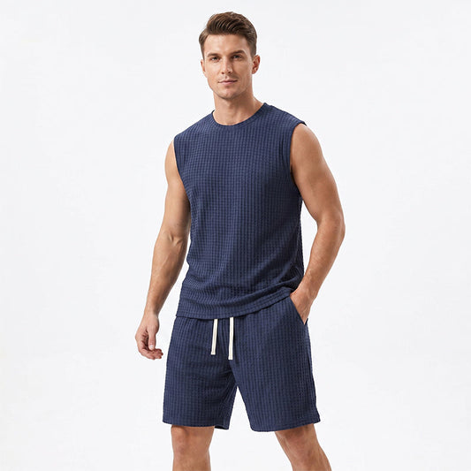 Set de camiseta de tirantes y pantalones cortos deportivos casuales para hombre