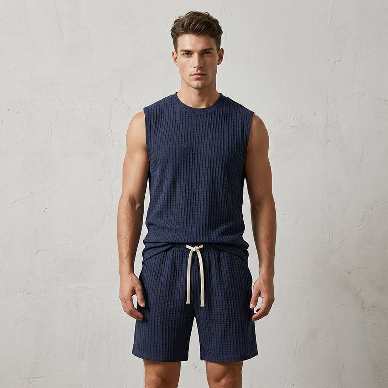Set de camiseta de tirantes y pantalones cortos deportivos casuales para hombre
