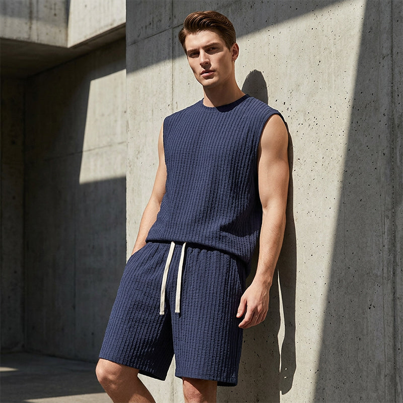 Set de camiseta de tirantes y pantalones cortos deportivos casuales para hombre