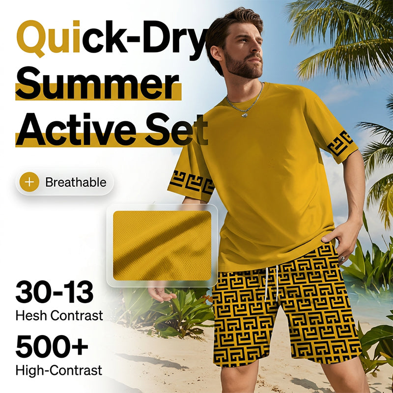 ⏳Conjunto especial⏰de chándal masculino con tiempo limitado – Amarillo, gráfico, secado rápido, verano