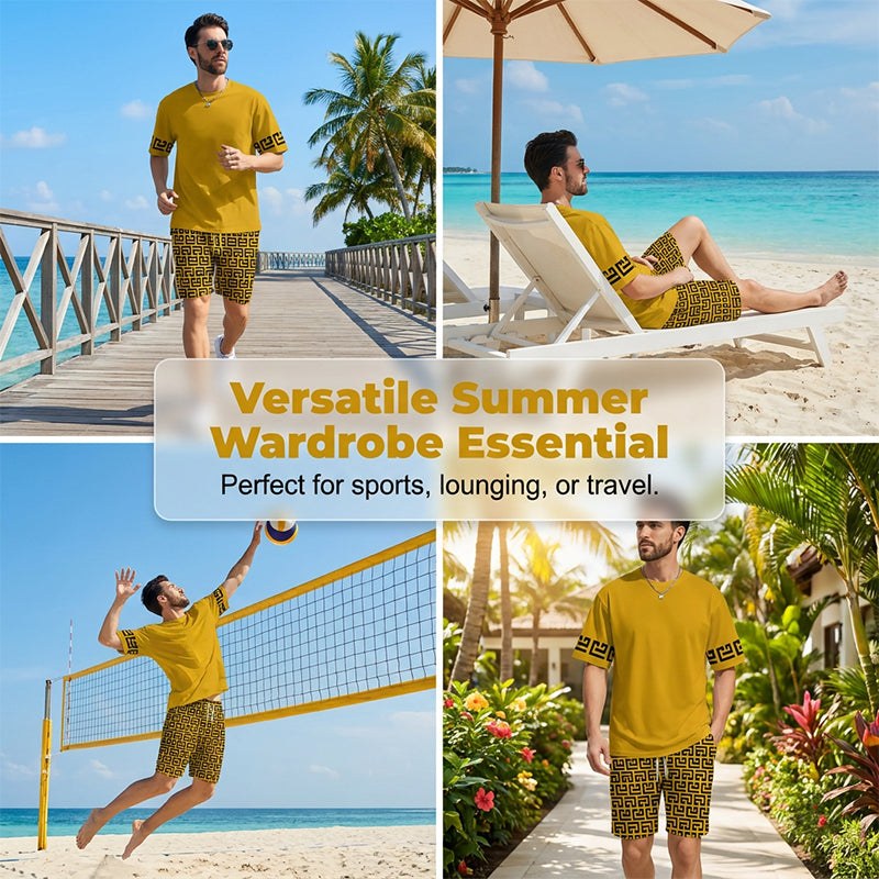 ⏳Conjunto especial⏰de chándal masculino con tiempo limitado – Amarillo, gráfico, secado rápido, verano