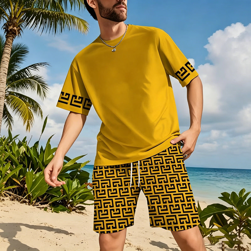 ⏳Conjunto especial⏰de chándal masculino con tiempo limitado – Amarillo, gráfico, secado rápido, verano
