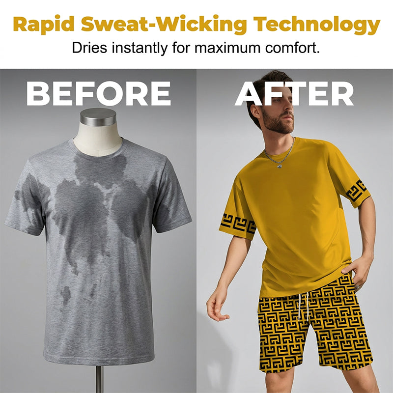 ⏳Conjunto especial⏰de chándal masculino con tiempo limitado – Amarillo, gráfico, secado rápido, verano