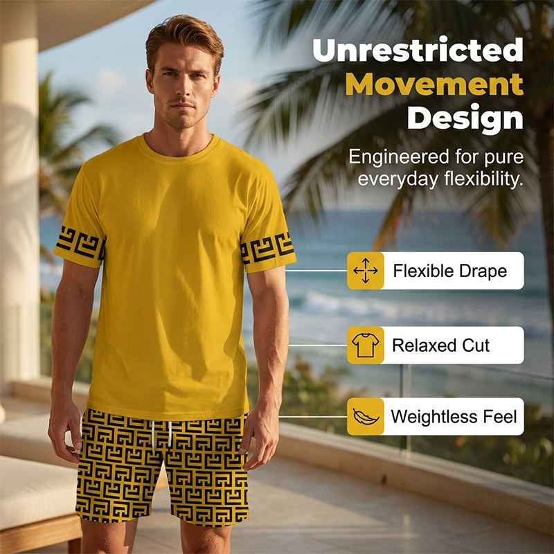⏳Conjunto especial⏰de chándal masculino con tiempo limitado – Amarillo, gráfico, secado rápido, verano