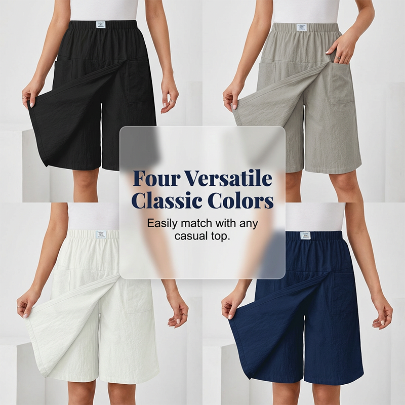 Falda-pantalón cruzada informal de cintura elástica para mujer