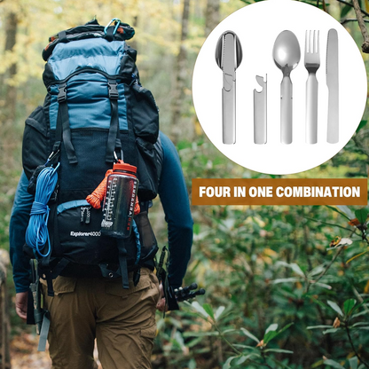 Set de Cubiertos Portátil 4 en 1 de Acero Inoxidable para Viaje