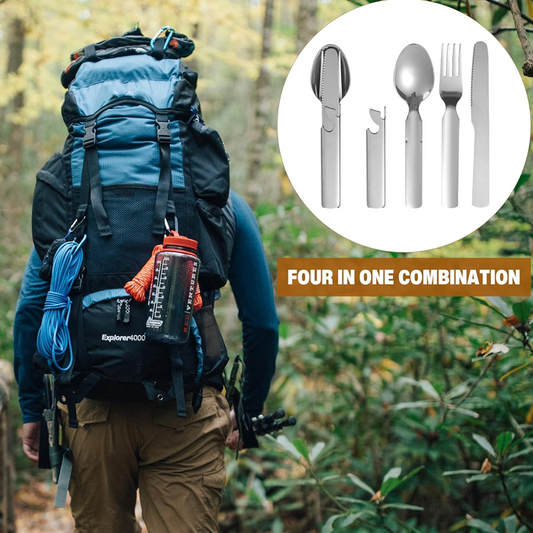 Set de Cubiertos Portátil 4 en 1 de Acero Inoxidable para Viaje