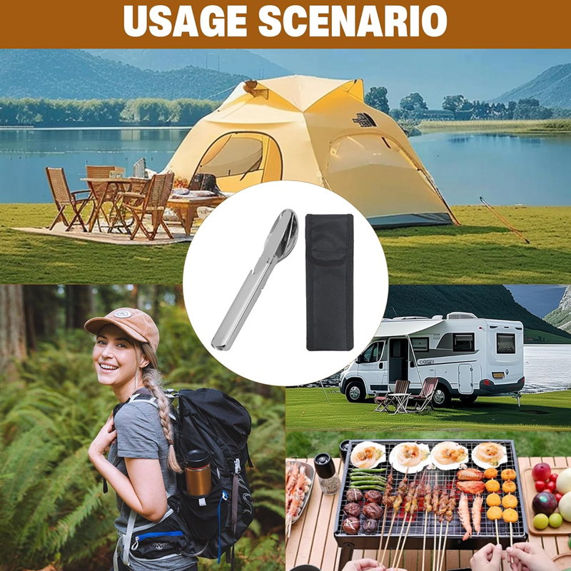 Set de Cubiertos Portátil 4 en 1 de Acero Inoxidable para Viaje