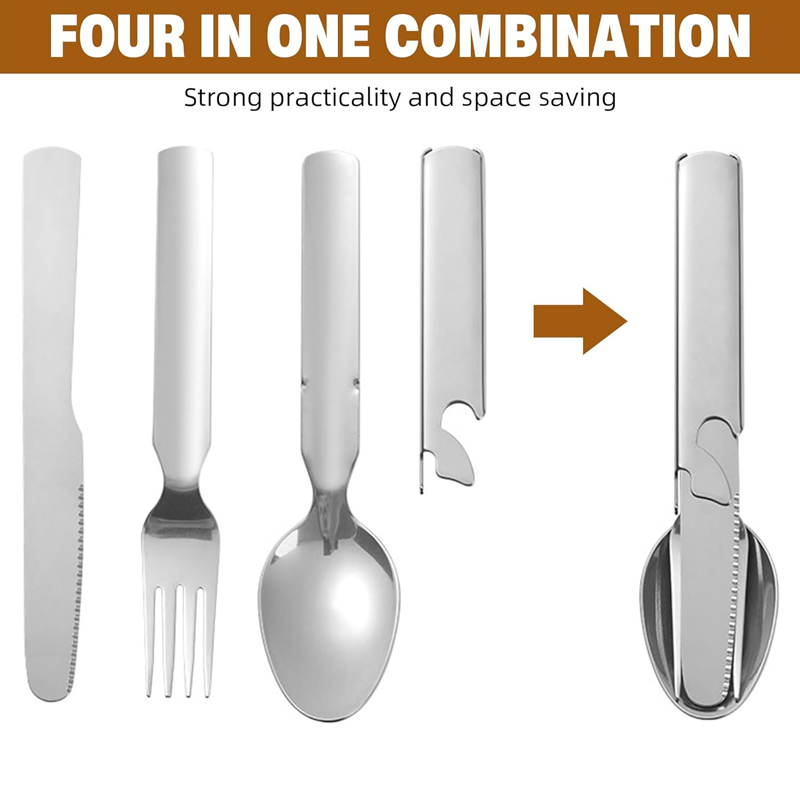 Set de Cubiertos Portátil 4 en 1 de Acero Inoxidable para Viaje