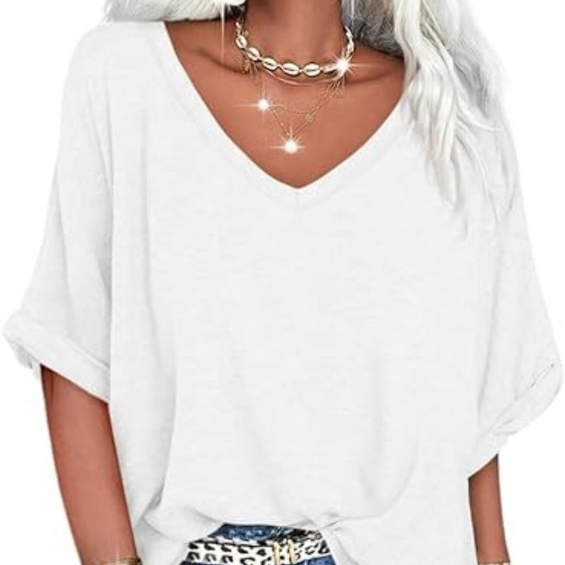 👕🌸 50% RABATT! Lässiges, lockeres V-Ausschnitt-Oberteil für Damen – Entspannt, schick & perfekt für warme Tage 🍂