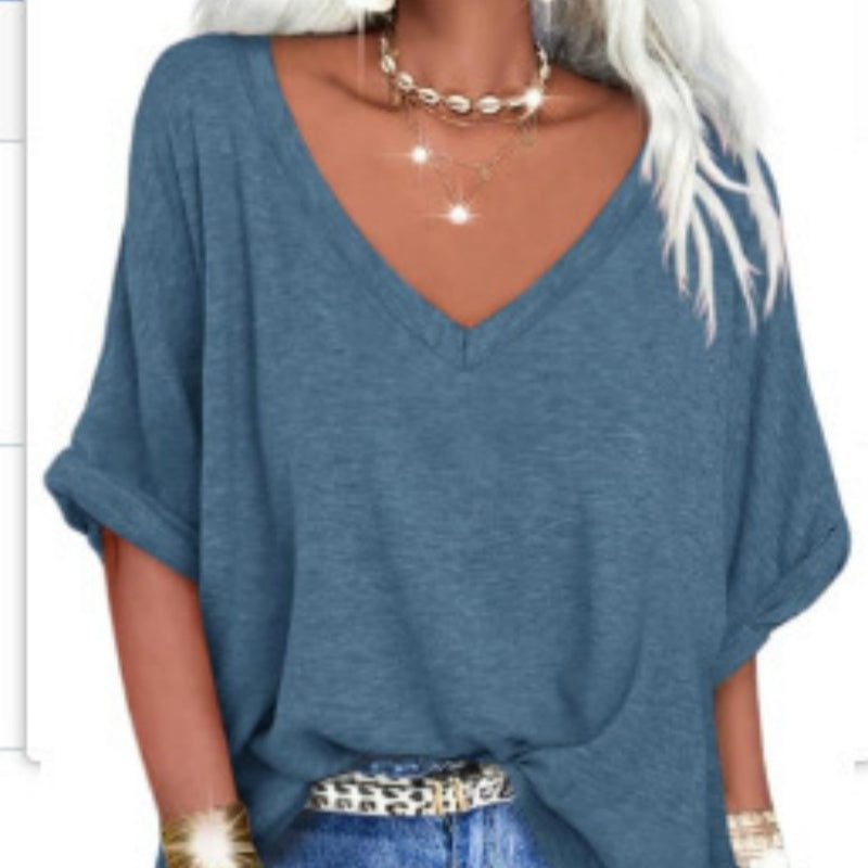 👕🌸 50% RABATT! Lässiges, lockeres V-Ausschnitt-Oberteil für Damen – Entspannt, schick & perfekt für warme Tage 🍂