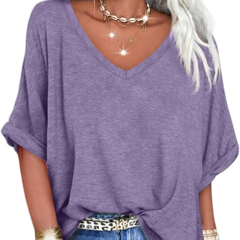 👕🌸 50% RABATT! Lässiges, lockeres V-Ausschnitt-Oberteil für Damen – Entspannt, schick & perfekt für warme Tage 🍂