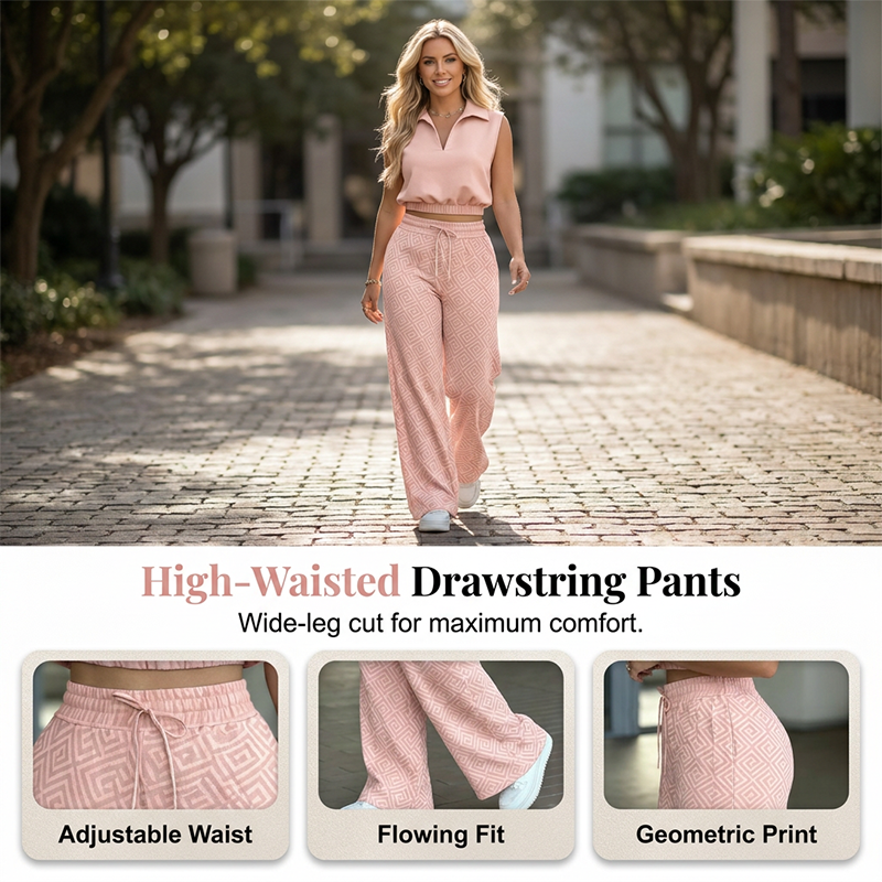 Conjunto de salón de dos piezas para mujeres con pantalones de cordón
