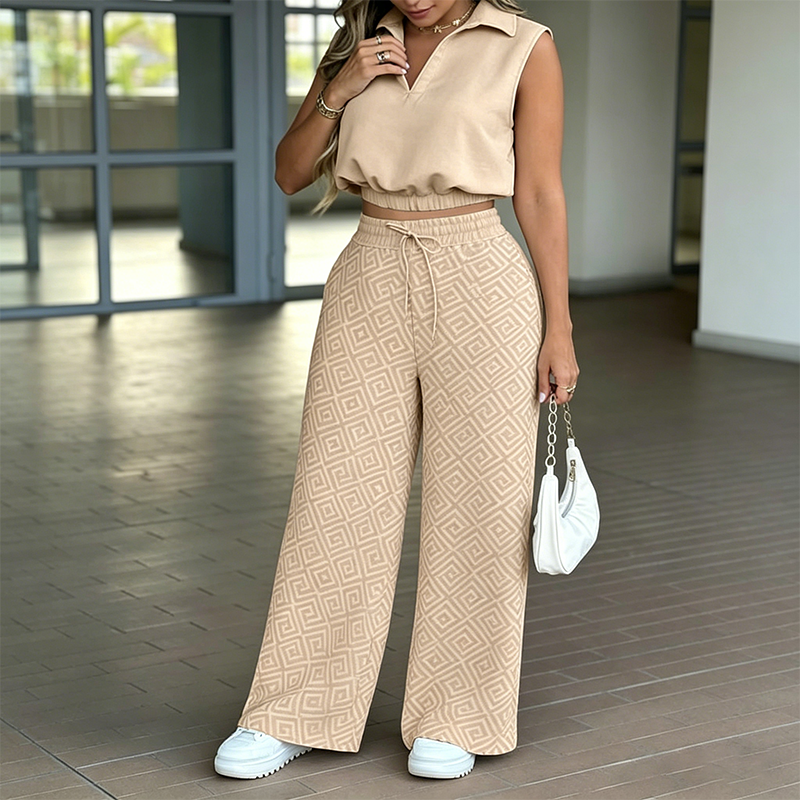 Conjunto de salón de dos piezas para mujeres con pantalones de cordón