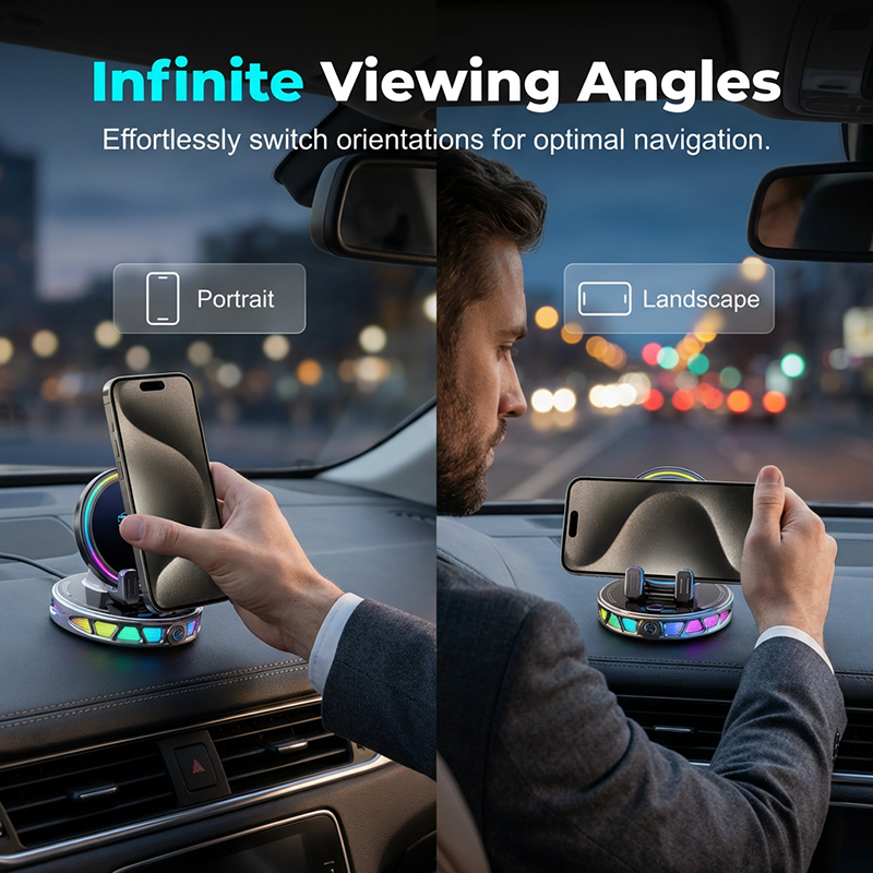 📱 Soporte RGB para el móvil en el coche ✅ Fijación automática y carga inalámbrica | Conduce con seguridad con una sola mano 🚗
