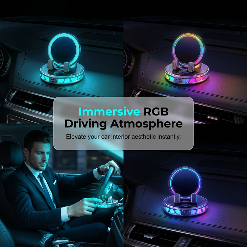 📱 Soporte RGB para el móvil en el coche ✅ Fijación automática y carga inalámbrica | Conduce con seguridad con una sola mano 🚗