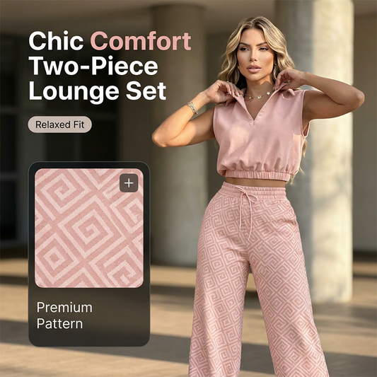 ⏳Oferta por Tiempo Limitado⏰Conjunto de Dos Piezas para Mujer – Top Corto con Cuello & Pantalones de Pierna Ancha – Cordón Ajustable & Transpirable – Outfit Casual Chic 👖