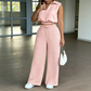 ⏳Time-Limited Special⏰Women's Two-Piece Lounge Set – Collared Crop Top & Wide-Leg Pants – Drawstring & Breathable – Chic Casual Outfit 👖