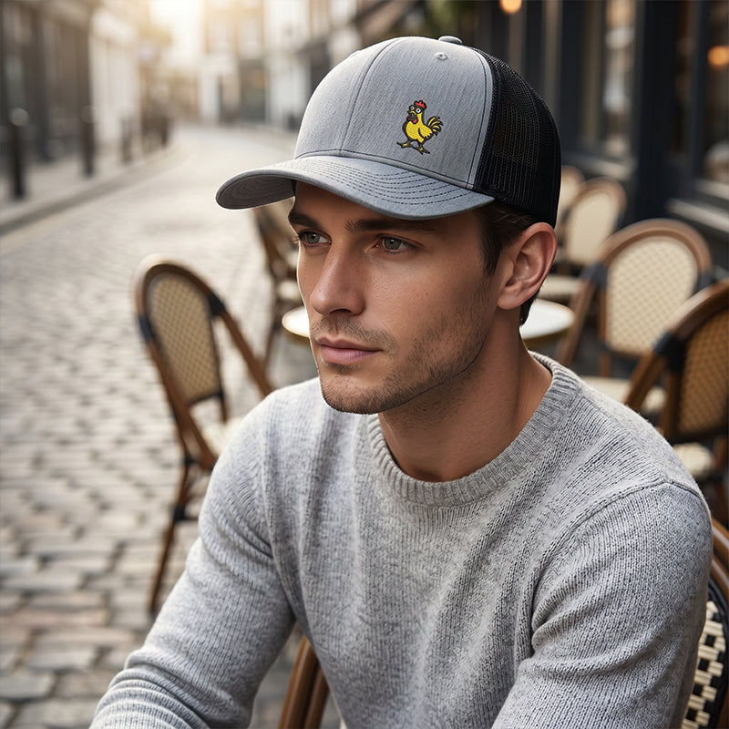 Gorra snapback bordada con un pollo gracioso