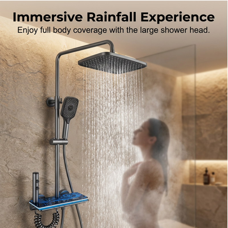 ⏳🔥¡50% DE DESCUENTO POR TIEMPO LIMITADO! ⏰ Sistema de Ducha con Pantalla Digital 💧🌙 – Luz LED Cielo Estrellado, Estante Integrado, 4 Modos y Cuerpo de Aleación ✨🚿