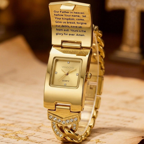 Regalo del Día de la Madre Summervibes, Reloj con Cristales Brillantes y Cruz, Esfera Rectangular Geométrica, Pulsera de Metal Premium, Perfecto para la Elegancia Diaria y Regalos