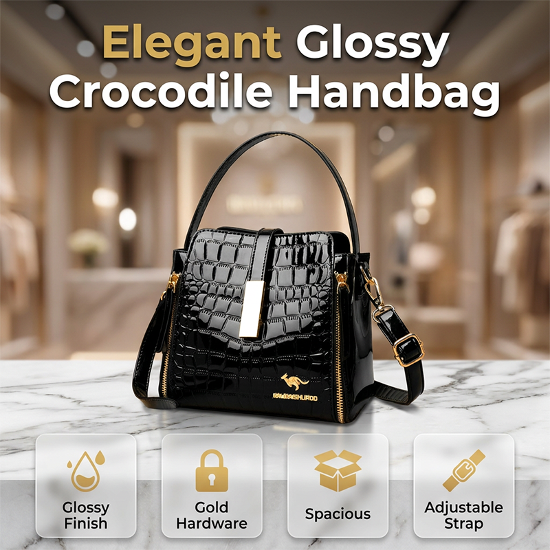 👜 ¡50% DE DESCUENTO POR TIEMPO LIMITADO! ✨ Bolso de Mujer con Patrón Cocodrilo Brillante – Estructurado, Herrajes Dorados, Espacioso y Elegante 💼