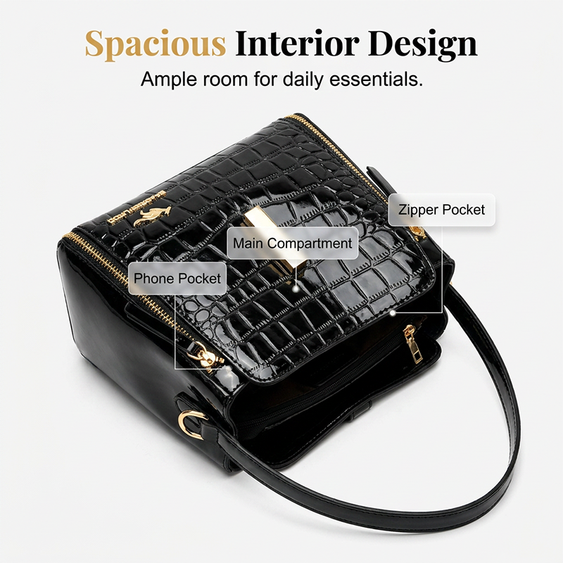 👜 ¡50% DE DESCUENTO POR TIEMPO LIMITADO! ✨ Bolso de Mujer con Patrón Cocodrilo Brillante – Estructurado, Herrajes Dorados, Espacioso y Elegante 💼