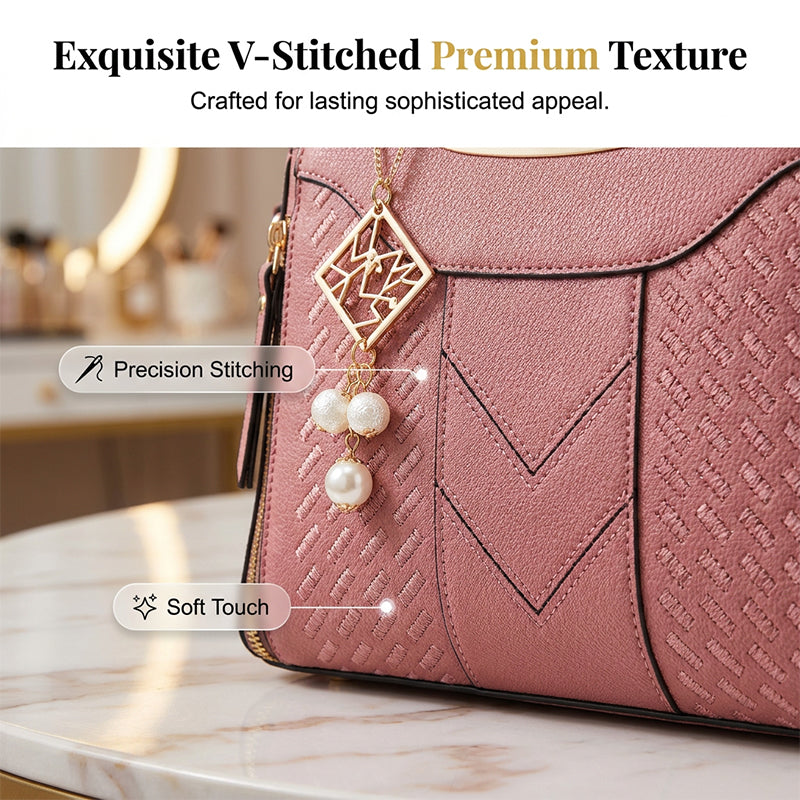 👜 ¡50 % DE DESCUENTO POR TIEMPO LIMITADO! ✨ Bolso de mano para mujer con asa superior: costuras en V, herrajes dorados y múltiples compartimentos 🌸