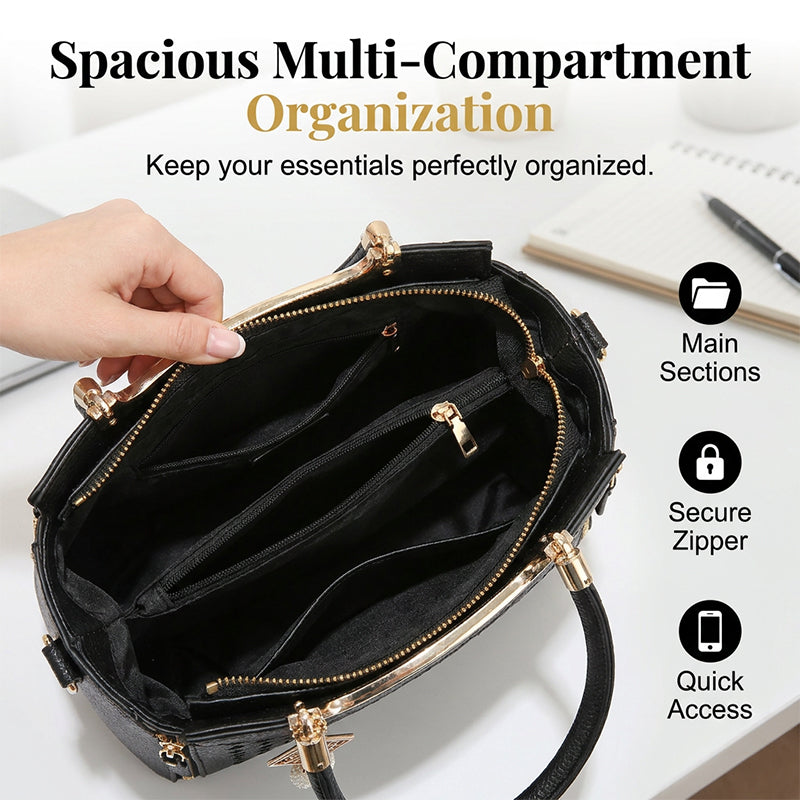 👜 ¡50 % DE DESCUENTO POR TIEMPO LIMITADO! ✨ Bolso de mano para mujer con asa superior: costuras en V, herrajes dorados y múltiples compartimentos 🌸