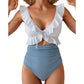 Traje de Baño de Una Pieza con Cuello en V y Volantes para Mujer