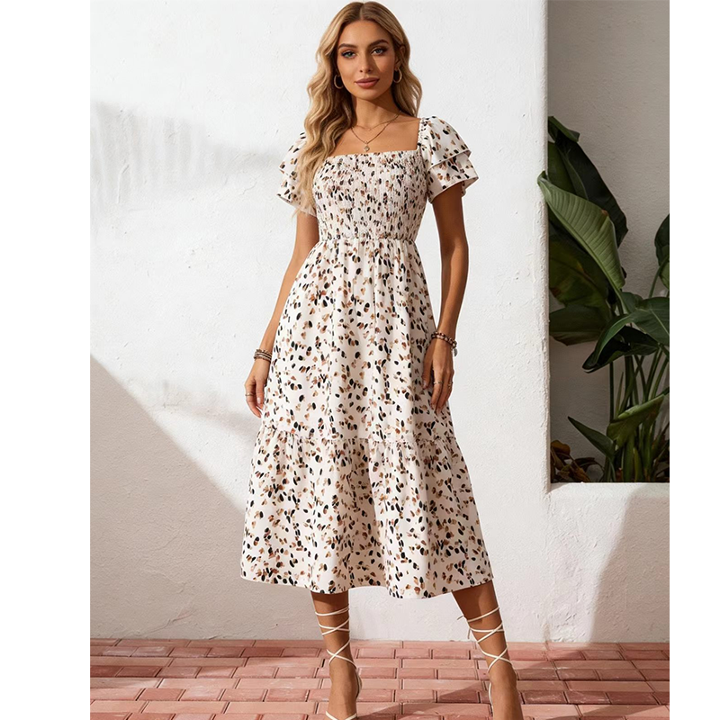 🌈2026 Summer Hot Sale 50% OFF!✨Square Neck Floral Midi Dress – Smocked Bodice, Flowy Tiered Skirt, Romantic🌸