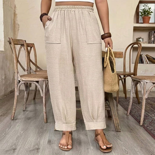 👖 ¡OFERTA POR TIEMPO LIMITADO 50% DTO! ✨ Pantalones Tobilleros con Dobladillo para Mujer – Corte Relajado, Cintura Elástica, Colores Sólidos 🍂